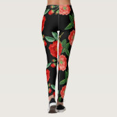 Rode rozen, zwarte achtergrond, leggings (Achterkant)