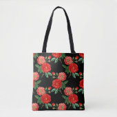 Rode Rozen, Zwarte Achtergrond, Tote Bag (Voorkant)