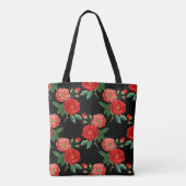 Rode Rozen, Zwarte Achtergrond, Tote Bag (Achterkant)