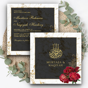 Rode Rozen Zwarte Goud Marmer Islamitische Moslim Kaart