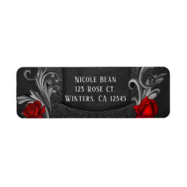 Rode Rozen Zwarte Sierlijke Gotische Bruiloft Etiket