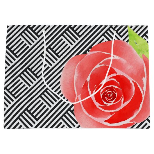 Rode rozen zwarte strepen groot cadeauzakje (Voorkant)