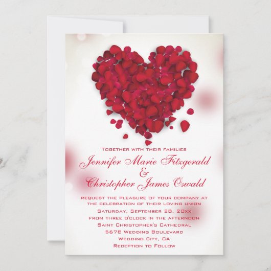 Rode rozenblaadjes liefde hart bruiloft kaart (Voorkant)