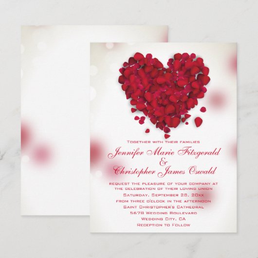 Rode rozenblaadjes liefde hart bruiloft kaart (Voorkant / Achterkant)