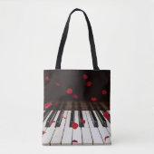 Rode rozenblaadjes op piano Canvas tas (Voorkant)