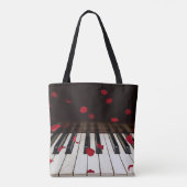 Rode rozenblaadjes op piano Canvas tas (Achterkant)