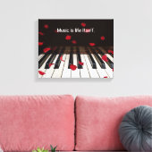 Rode rozenblaadjes op piano met citaat canvas afdruk (Insitu (Woonkamer))