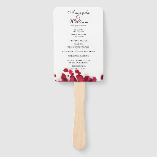 Rode rozenblaadjes Trouwceremonie Programma Handwaaier (Voorkant)