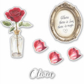 Rode rozenblaadjes vaas sticker (Voorkant)