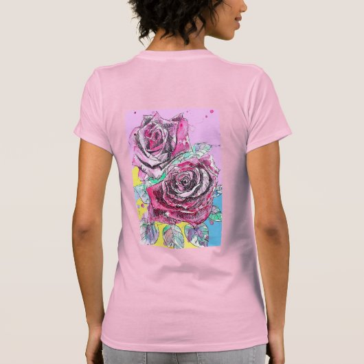 Rode Rozenbloem Aquarel Kleurrijke Hot Pink Art T-shirt (Achterkant)