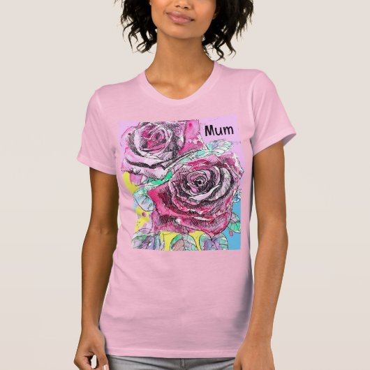 Rode Rozenbloem Aquarel Kleurrijke Hot Pink Art T-shirt (Voorkant)