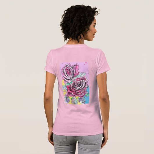 Rode Rozenbloem Aquarel Kleurrijke Hot Pink Art T-shirt (Achterkant volledig)
