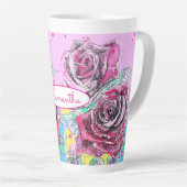 Rode Rozenbloem Aquarel Kleurrijke Roze Kunst Latte Mok (Rechterhoek)