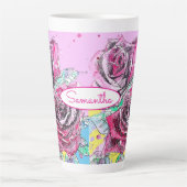 Rode Rozenbloem Aquarel Kleurrijke Roze Kunst Latte Mok (Voorkant)