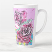 Rode Rozenbloem Aquarel Kleurrijke Roze Kunst Latte Mok (Rechts)