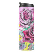 Rode Rozenbloem Aquarel Kleurrijke Roze Kunst Thermosbeker (Geroteerd rechts)