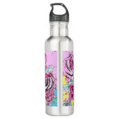 Rode Rozenbloem Aquarel Kleurrijke Roze Kunst Waterfles (Achterkant)