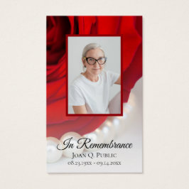 Rode rozenbloem en parels begrafenisgebed visitekaartje