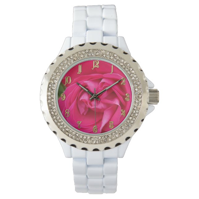 Rode rozenbloem horloge (Voorkant)
