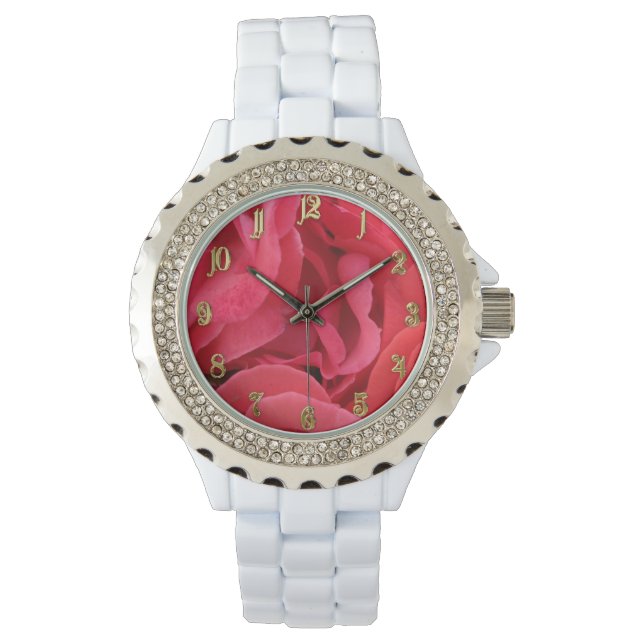 Rode rozenbloem horloge (Voorkant)