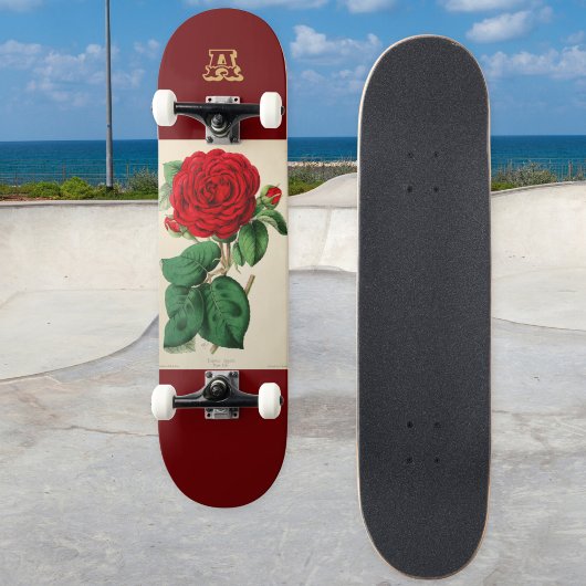  rode rozenbloem illustratie monogram persoonlijk skateboard
