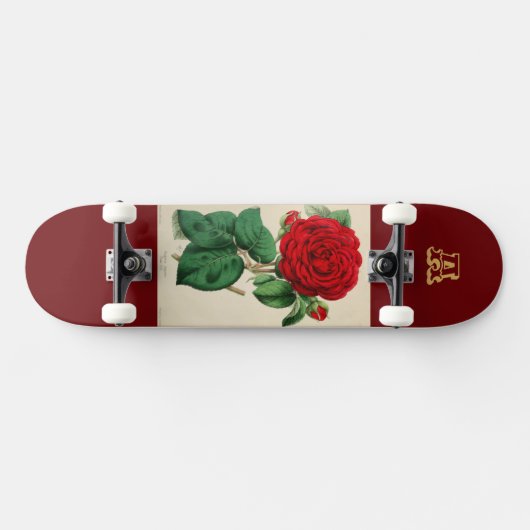  rode rozenbloem illustratie monogram persoonlijk skateboard (Horizontaal)
