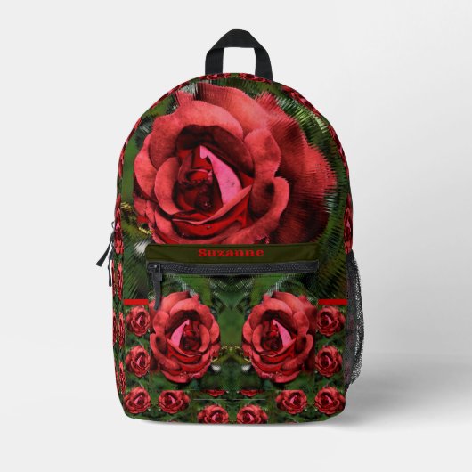 Rode rozenbloem in bloei Abstract gepersonaliseerd Bedrukte Rugzak (Voorkant)