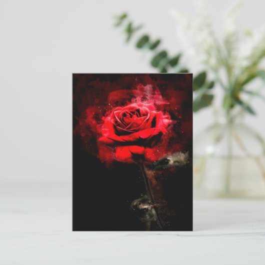 Rode rozenbloem waterverf - bb briefkaart (Staand voorkant)