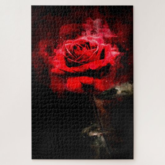 Rode rozenbloem waterverf - bb legpuzzel (Verticaal)