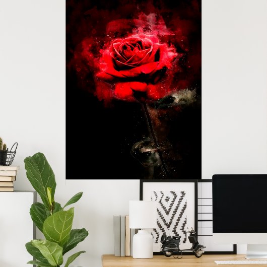 Rode rozenbloem waterverf - bb poster (Thuiskantoor)