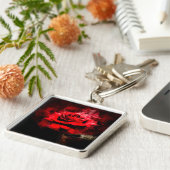 Rode rozenbloem waterverf - bb sleutelhanger (Zijkant)