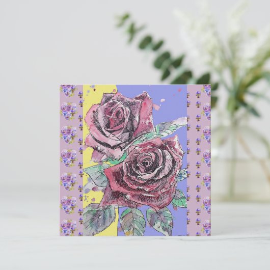 Rode rozenbloem Waterverf Bloem Verjaardag (Staand voorkant)