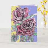 Rode rozenbloem Waterverf Bloembloem Kaart (Gele Bloem)