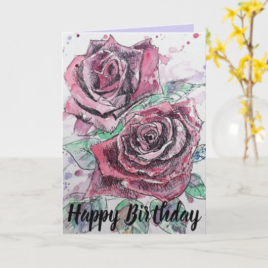 Rode rozenbloem Waterverf Bloembloem Kaart (Gele Bloem)