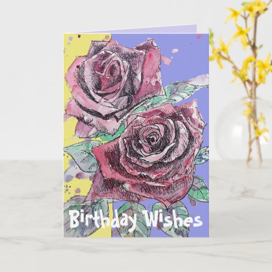 Rode rozenbloem Waterverf Bloembloem Kaart (Gele Bloem)