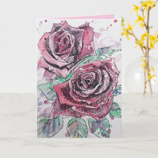 Rode rozenbloem Waterverf Bloembloem Kaart (Gele Bloem)