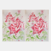 Rode Rozenbloem Waterverf Shabby Chic Rozen Inpakpapier Vel (Voorkant)