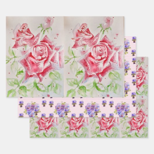 Rode Rozenbloem Waterverf Shabby Chic Rozen Inpakpapier Vel (Set)