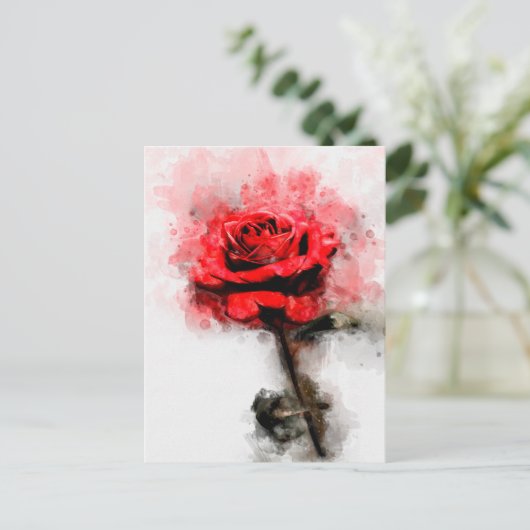 Rode rozenbloem waterverf - wb briefkaart (Staand voorkant)