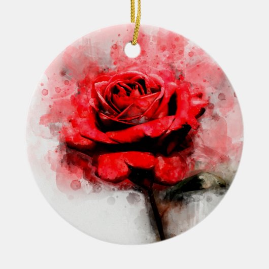 Rode rozenbloem waterverf - wb keramisch ornament (Voorkant)