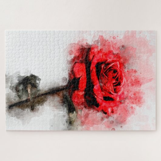 Rode rozenbloem waterverf - wb legpuzzel (Horizontaal)