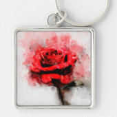 Rode rozenbloem waterverf - wb sleutelhanger (Voorkant)