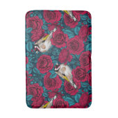 Rode rozenbloemen en goudvinkvogels badmat (Voorkant Verticaal)
