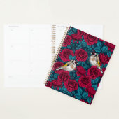 Rode rozenbloemen en goudvinkvogels planner (Display)