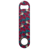 Rode rozenbloemen en goudvinkvogels speed flessenopener (Achterkant)