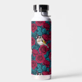 Rode rozenbloemen en goudvinkvogels waterfles (Links)