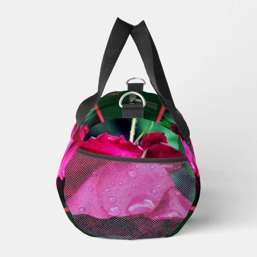 Rode rozenbloemen en regendruppels op maat plunjezak (Rechts)