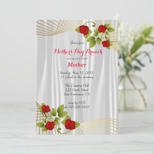 Rode rozenbloemen met goud - Moederdag Design Kaart (Staand voorkant)