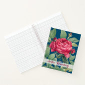Rode rozenbloemen met groen blad Monogram Notitieboek (Binnen)
