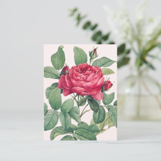 Rode rozenbloemen met groene bladeren briefkaart (Staand voorkant)